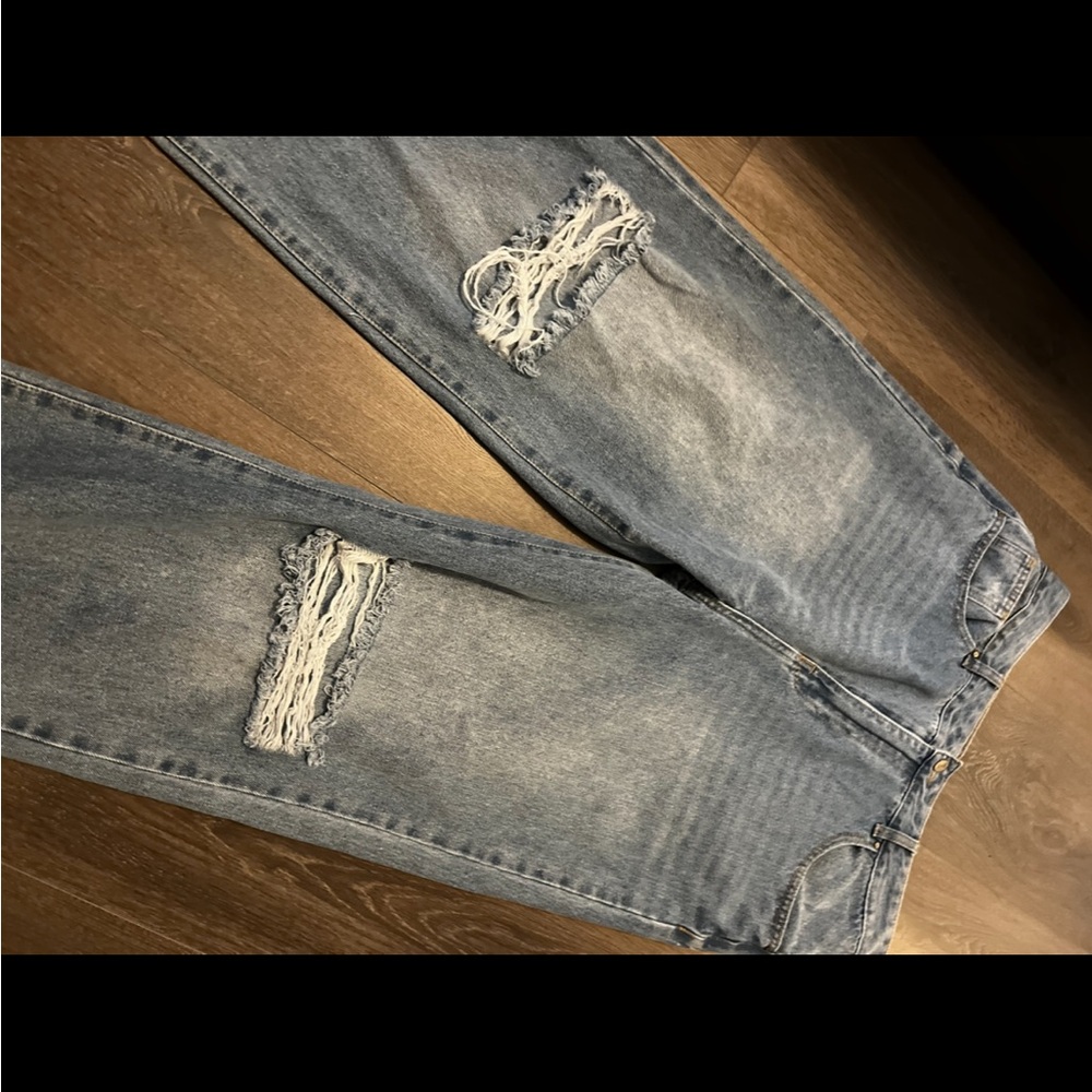Urban Planet Light Blue Distressed Wide Leg Jeans